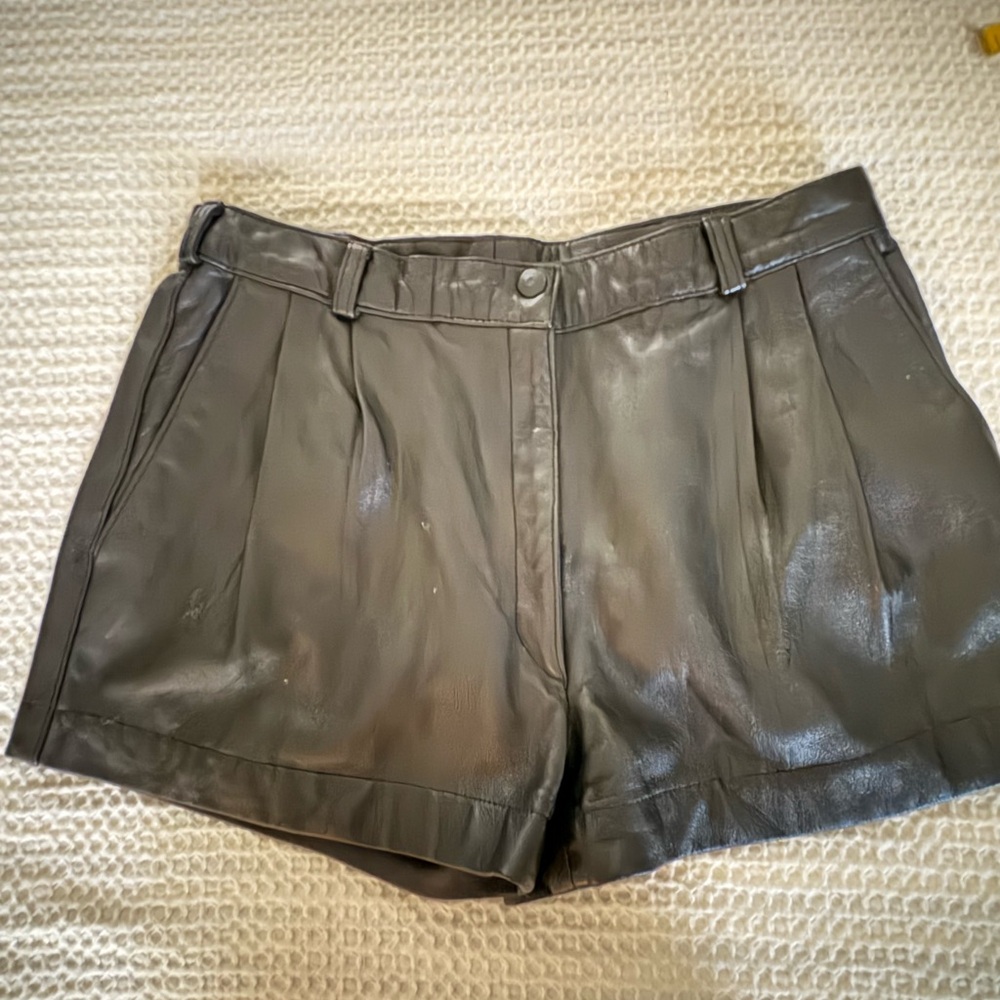 Women's High Waist Black Leather Shorts